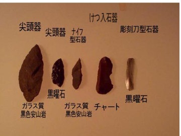 旧石器時代の石器（尖頭器、ナイフ型石器など