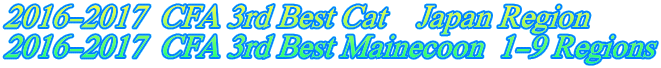 2016-2017  CFA 3rd Best Cat    Japan Region 2016-2017  CFA 3rd Best Mainecoon  1-9 Regions