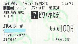 第56回菊花賞 優勝馬単勝馬券 (横山典弘騎手の名騎乗ランキング 第56回菊花賞 優勝馬単勝馬券 (横山典弘騎手の名騎乗ランキング